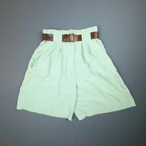 All That Jazz Mint Green Belted Paperbag Shorts 5/6 High Rise Vintage USA - Picture 1 of 5
